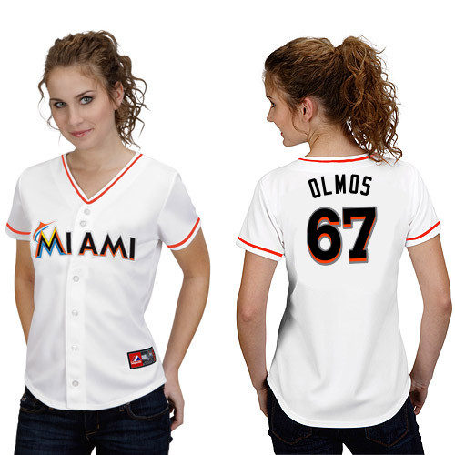 Edgar Olmos #67 mlb Jersey-Miami Marlins Women's Authentic Home White Cool Base Baseball Jersey
